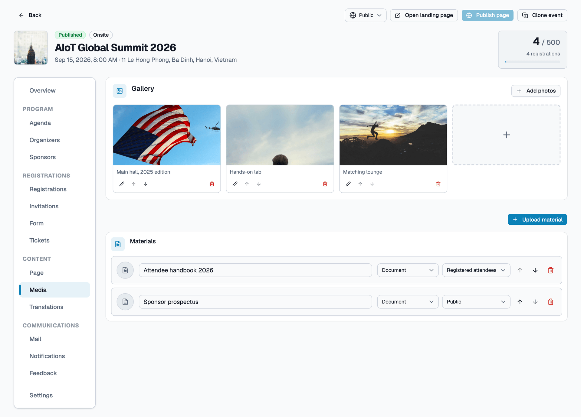 Gallery & document assets management screen